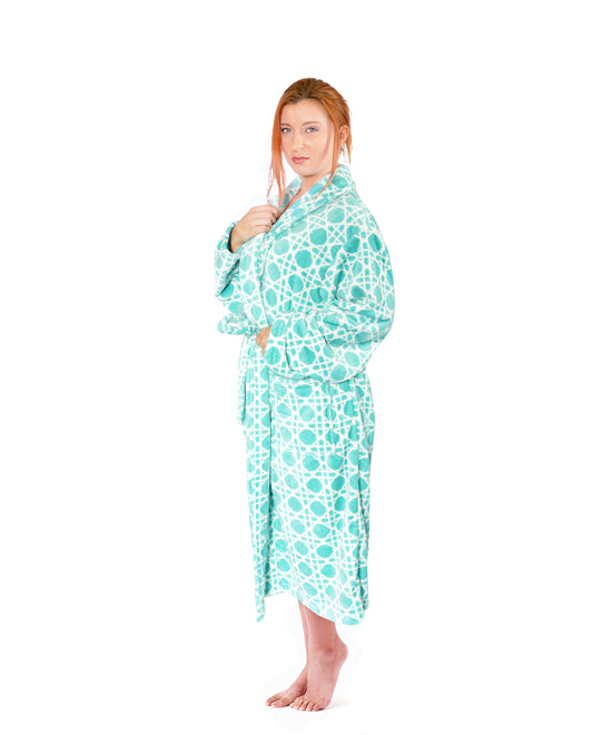 Printed Flannel Fleece Bath Robe - Cane - Baltic- L/XL
