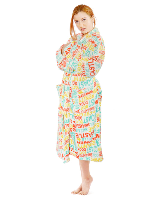 Printed Flannel Fleece Bath Robe - Worlds Multi - L/XL