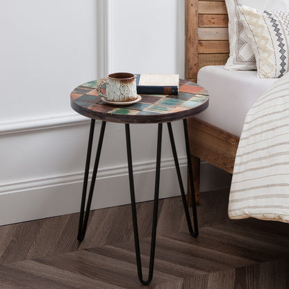 Reclaimed Wood End Table with Hairpin Table Legs