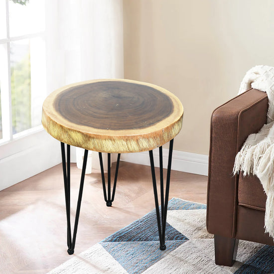 Suar Wood Round Side Table